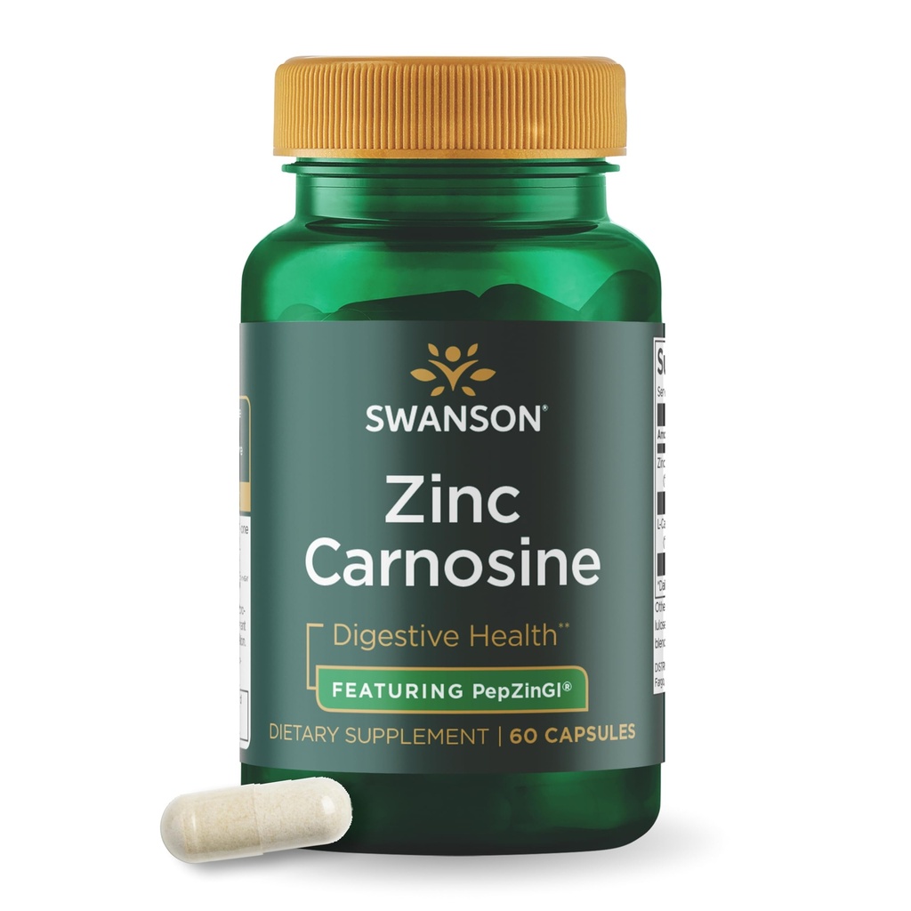 Swanson Ultra Zinc Carnosine (PepZinGI) - 60 Capsules - Supplément naturel pour la santé gastrique, le soutien digestif et l'équilibre microbien de l'estomac
