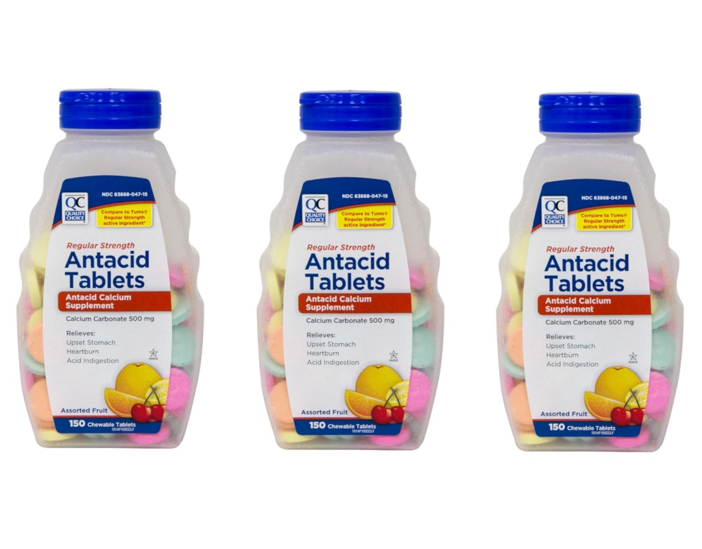 Qualität Wahl Regelmäßige Stärke Calciumcarbonat 500 mg Antacid Kautabletten, 150 Count - Pack von 3