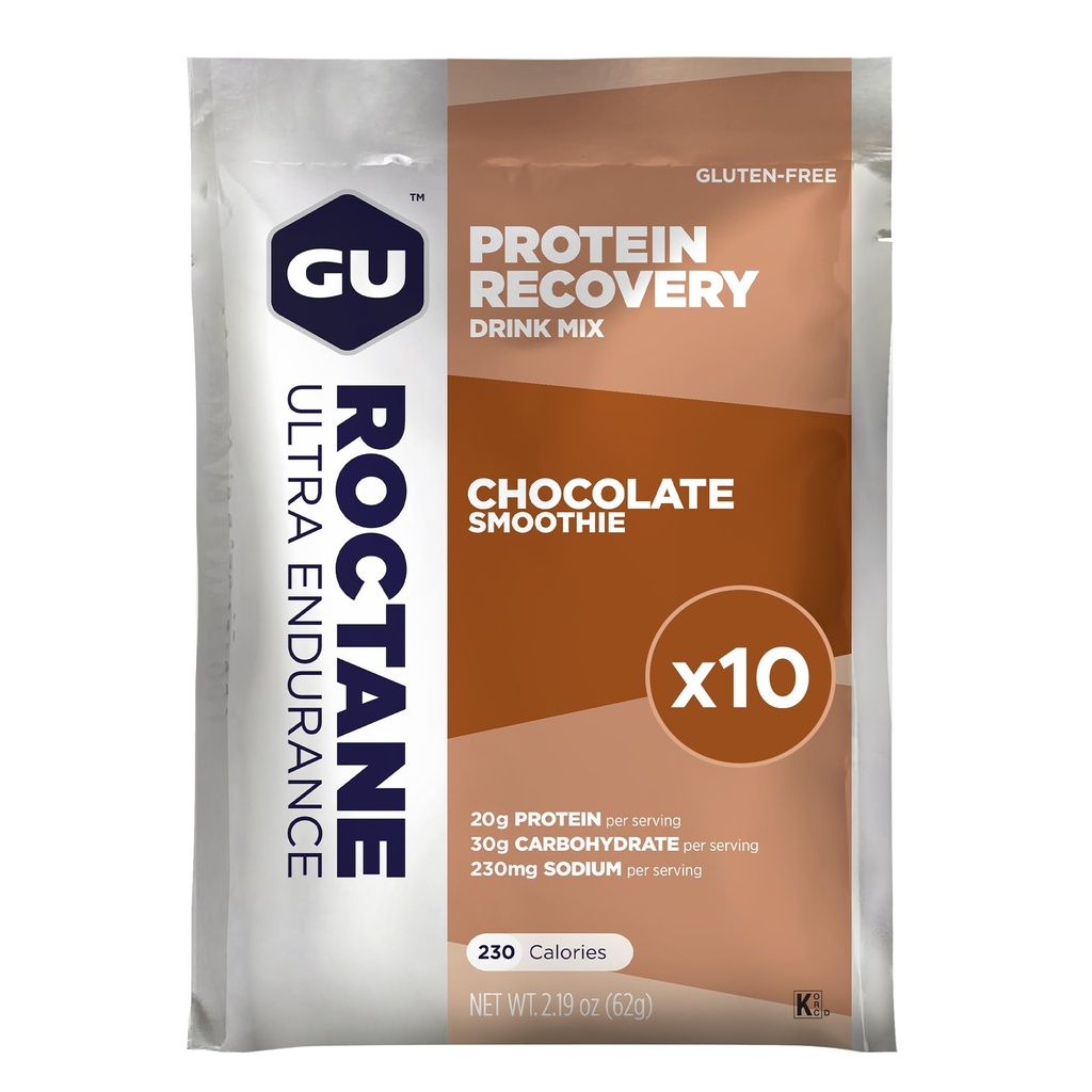 GU Energy Roctane Ultra Endurance Protein Recovery Drink Mix, Gluten-Free und Kosher Dairy, Recovery Support Nach jedem Training, 10 Single-Serving-Pakete, Schokolade Smoothie