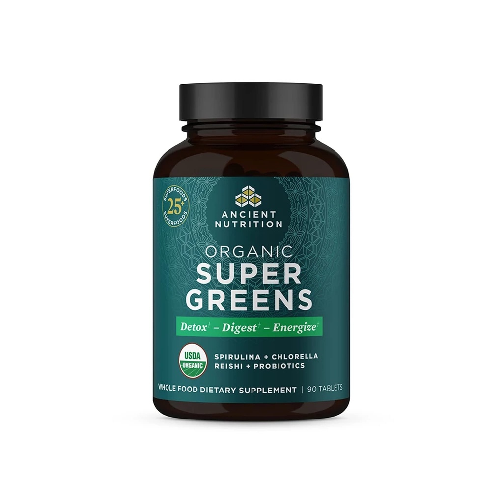Antica Nutrizione Super Verdi con Probiotici, Compresse Superfood Organiche fatte da Spirulina, Clorella, Moringa, e un Probiotico Resiliente, 30 Serve, 90 Conte