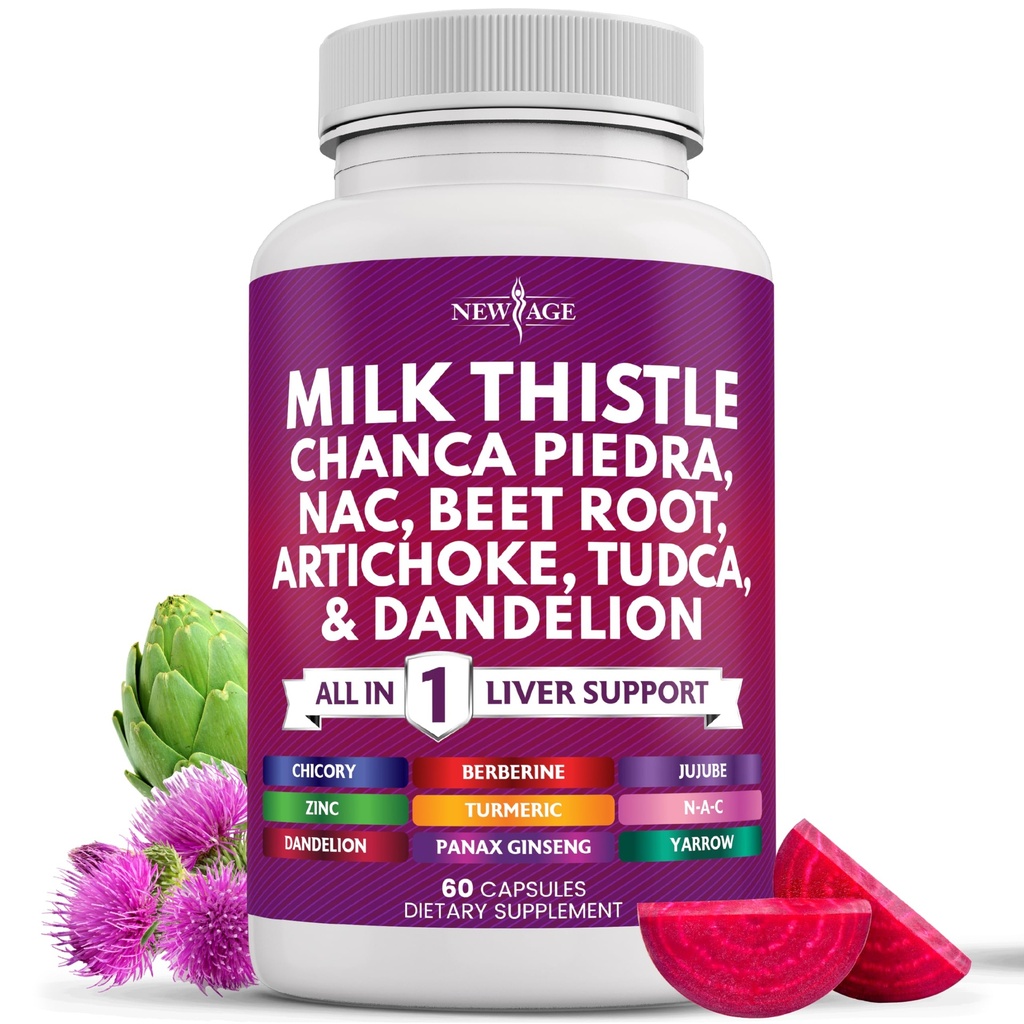 NUOVO AGE Latte Thistle NAC Chanca Piedra barbabietola Razza di Dandelion Root Astragalus - Plus TUDCA & Ginger - 60 Conte
