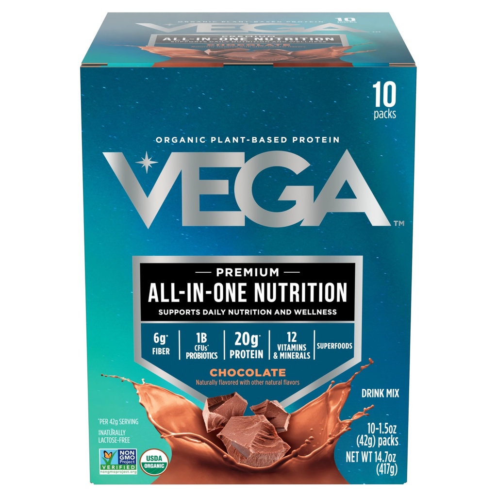 Vega Bio All-in-One Vegan Protein Pulver, Schokolade - Superfood Zutaten, Vitamine für Immunität Unterstützung, Keto Friendly, Pea Protein für Frauen & Männer, 14.7 Unze (Packaging May Vary)