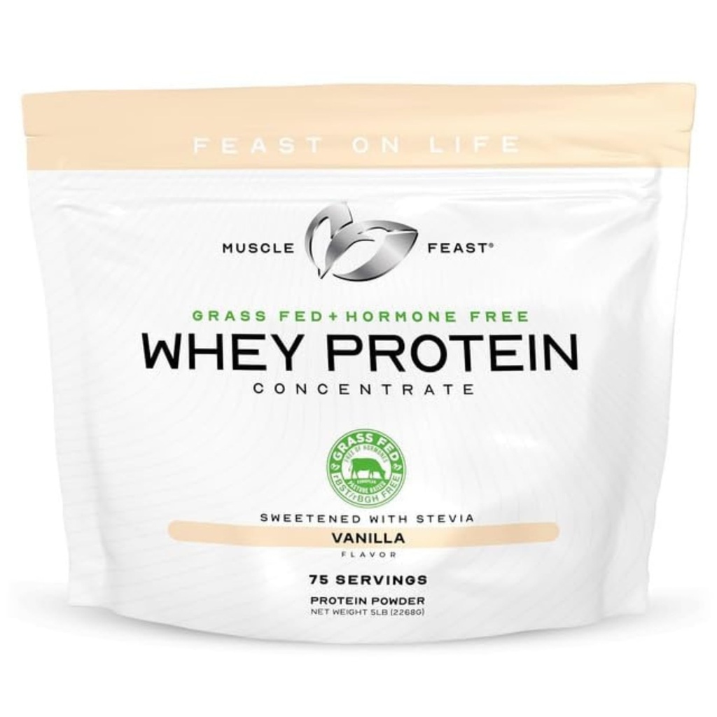 Polvere di concentrato di proteine del siero di erba-Fed di festa del muscolo, tutto naturale, ormone pasta libera ha aumentato la polvere di proteine del siero per le donne e gli uomini, pulito, non OGM & Gluten Concentrato di siero - Vanilla, 5lb