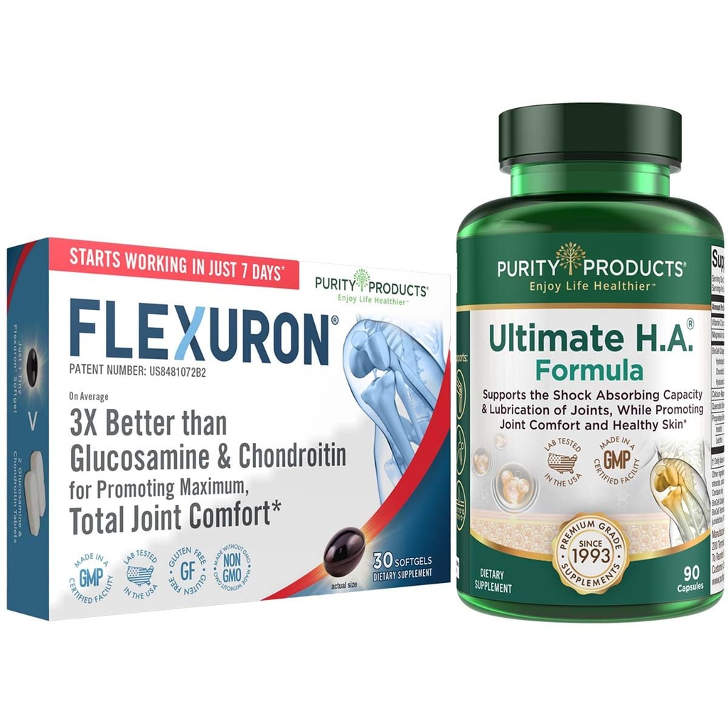 Purity Products Flexuron Joint Formula + Ultimate HA Flexuron (Krillöl, niedrige Molecular Weight Hyaluronsäure, Astaxanthin) - Ultimate H.A. (BioCell Collagen, Quercetin, Hyaluronsäure + mehr)