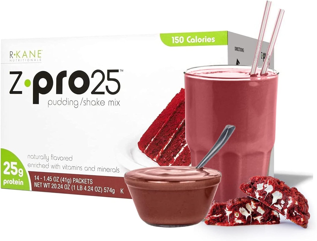 R-Kane Nutritionals Z-Pro Red Velvet Protein Drink Mix - Alta Proteina, Bassa Calorie Bassa Fat Shake e Pudding Mix - Meal Sostituzione, On-The-Go Packets - Colazione Boost - 25g Protein - 14 Packets