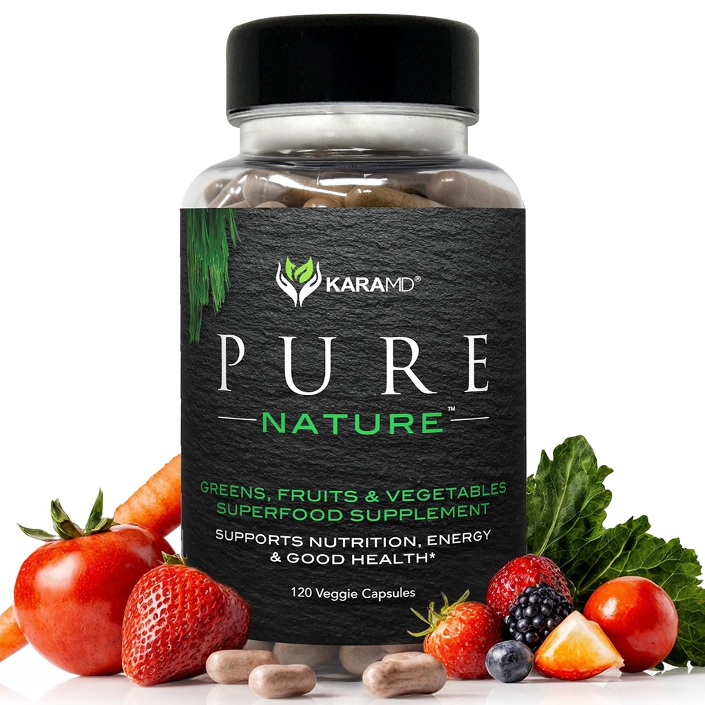 KaraMD reine Natur | Grüns, Obst und Gemüse Ergänzung | Vitamine, Fiber & Antioxidants | 20 Früchte und Gemüse Ergänzungen für Energie & Verdauung | Glutenfrei & Vegan freundlich (30 Servierungen)