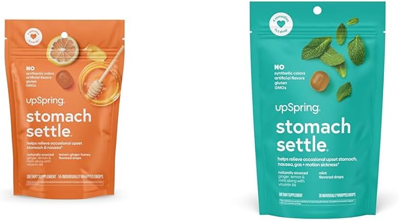 UpSpring Stomach Settle Drops Bundle mit Ginger, Zitronen - 55 Ct und 28 Ct