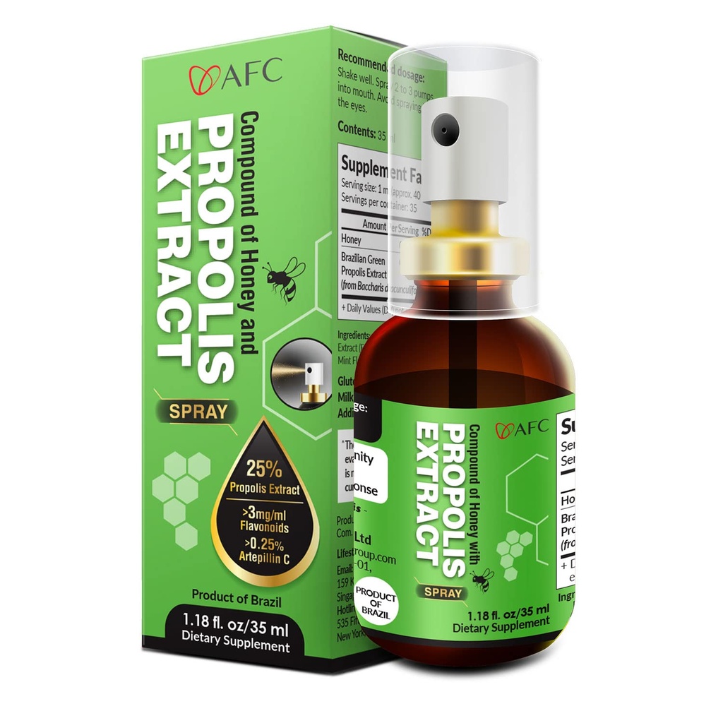 AFC Japan Brazilian Green Propolis Extrakt mit Honigspray, 25% Propolis Extrakt (35% Trockenextrakt), Reich an Flavonoiden (>3mg/mL) Verbindung von Honig mit Propolis Extract Propolis Spray