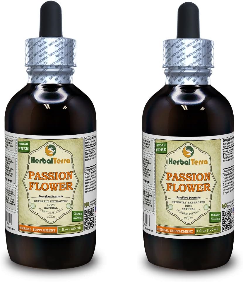 Passionsblume (Passiflora Incarnata) Tinktur, Organisch getrockneter Kräuterflüssigkeitsextrakt (Markenname: HerbalTerra, Proudly Made in USA) 2x4 fl.oz (2x120 ml)