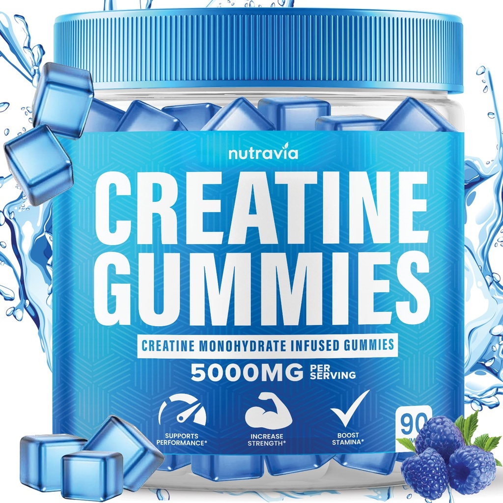 Creatine Gummies Infused mit 5g Creatine Monohydrat für Männer und Frauen, Stärke, Ausdauer, Muskel Instantized Creatine, Micronized Clean HCL Balanced Creatina Monohidratada en Polvo (90 Gummies)