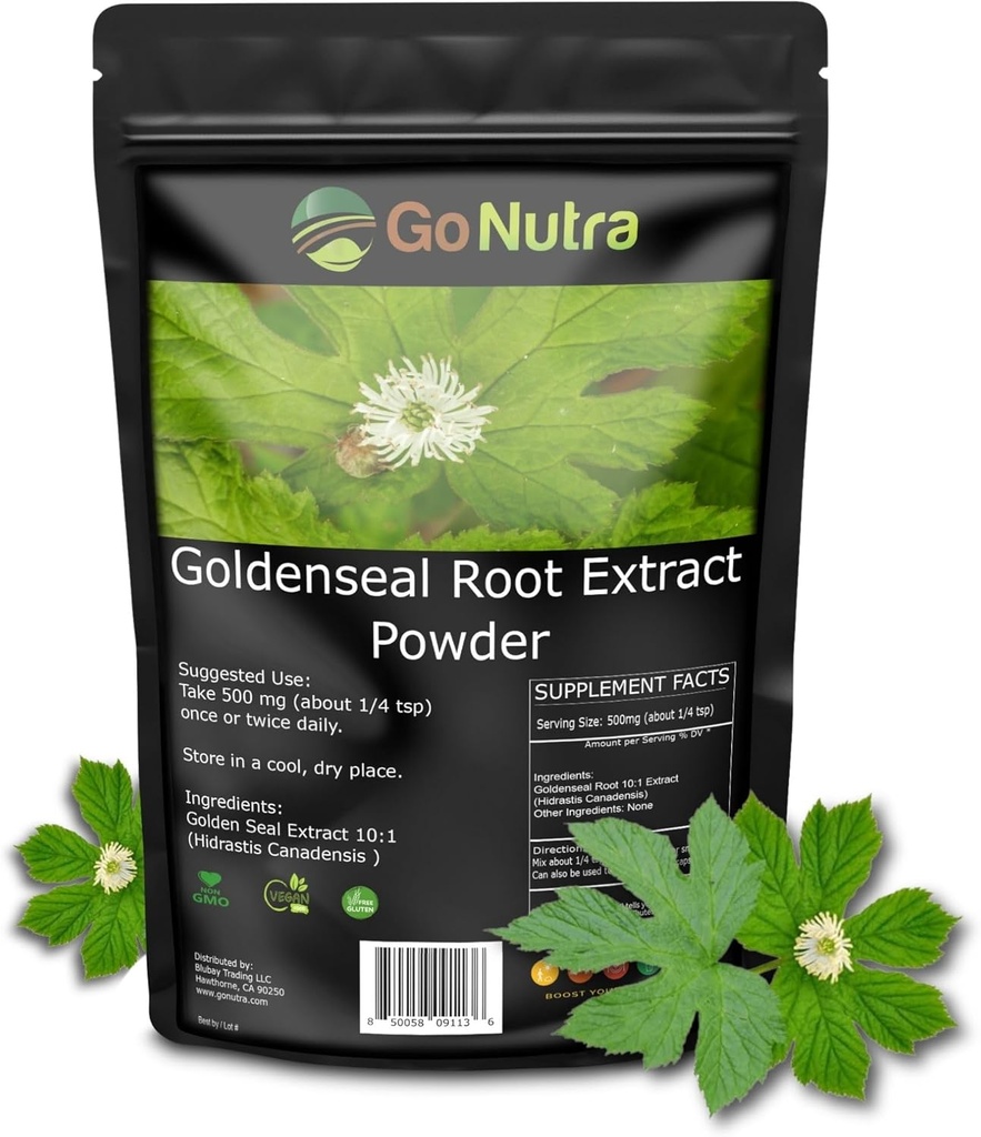 Go Nutra Goldenseal Root Extract Pure Goldenseal Powder Potent 10:1 Goldenseal Extract 4oz. Herbal Supplement Golden Seal Root