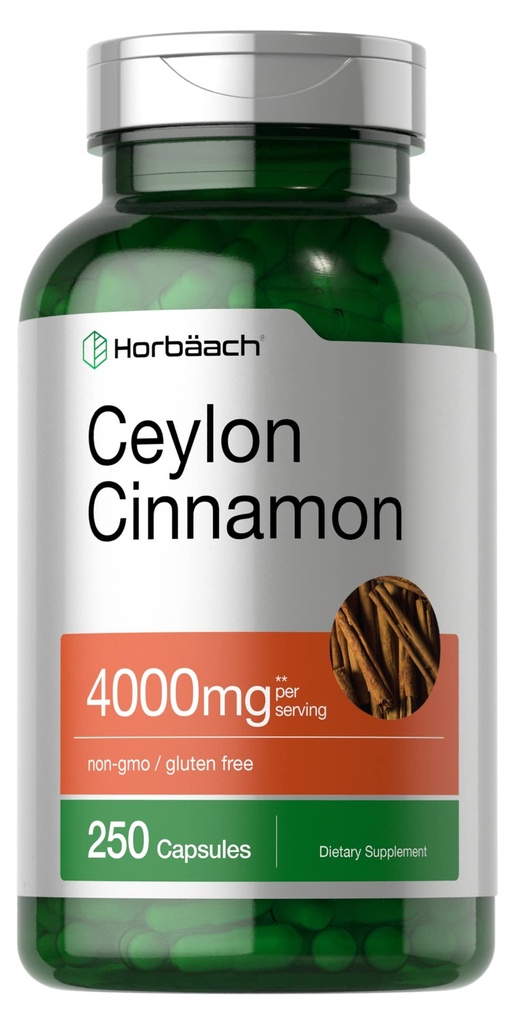 Horbäach Ceylon Cinnamon Kapseln 4000mg | 250 Count | Non-GMO, Glutenfrei