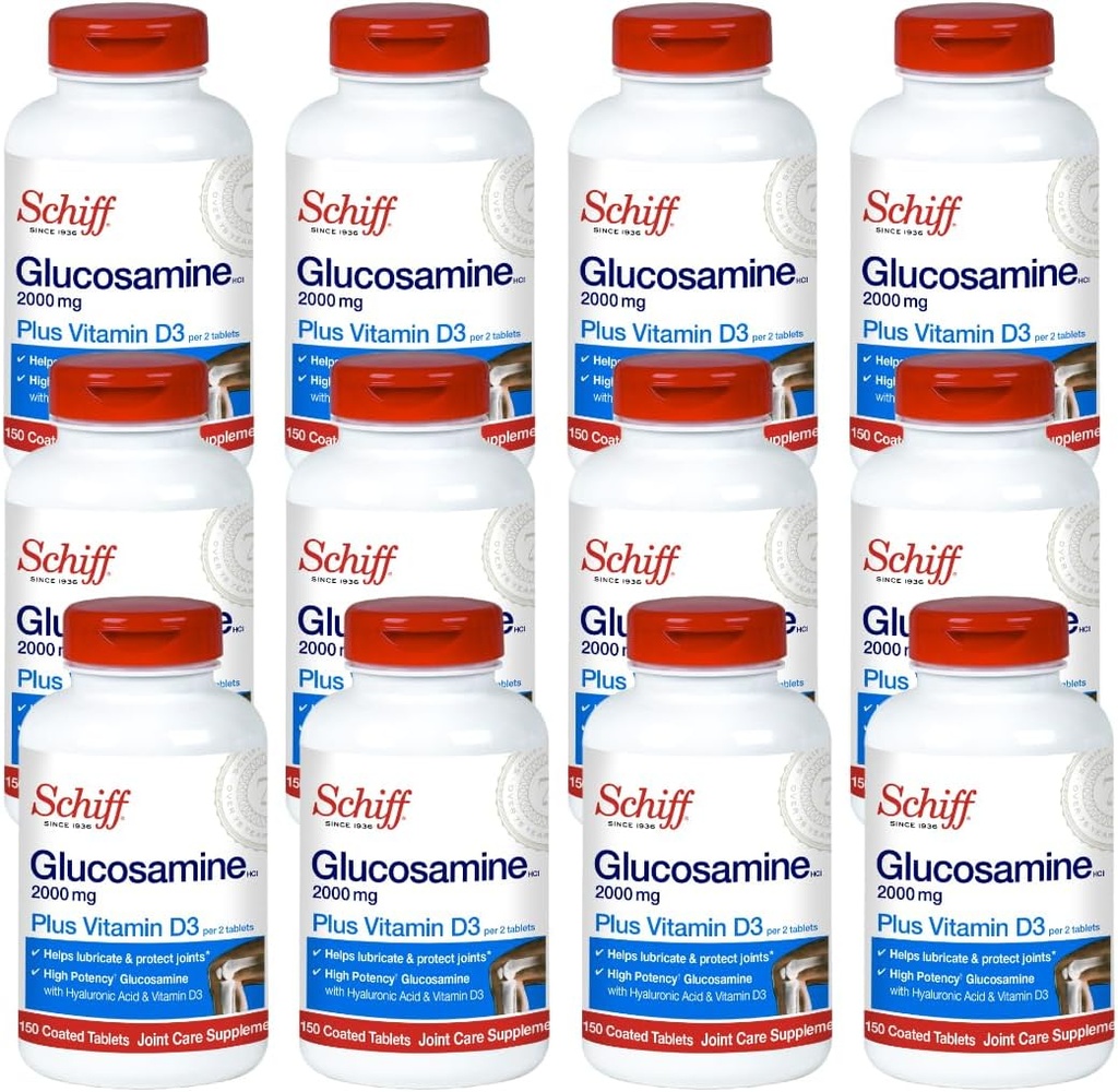 Schiff Glucosamine 2000mg con Integratore Congiunto Acido Ialuronico, 150 ct (Pacchetto di 12)