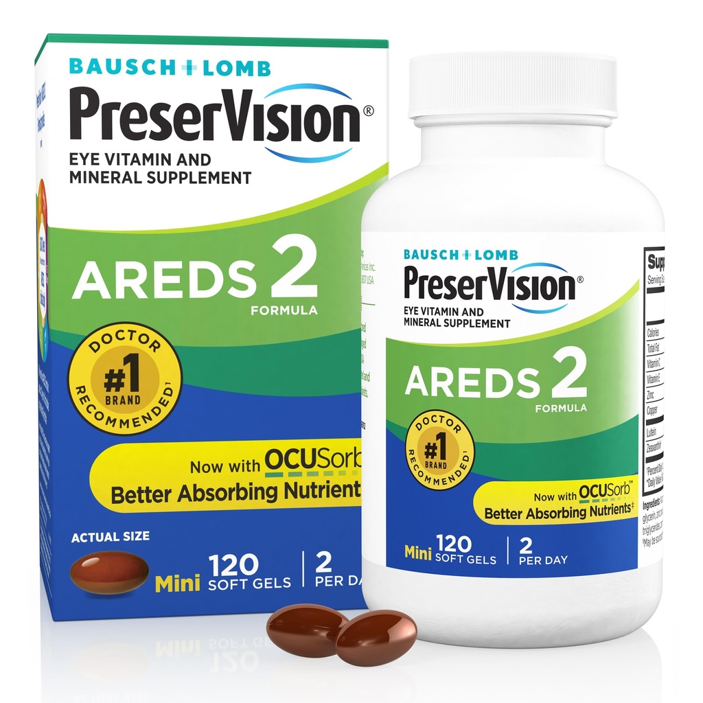 PreserVision AREDS 2 Augen Vitamine, #1 Augenarzt Empfohlene Marke, Lutein und Zeaxanthin Ergänzung mit Vitamin C, Vitamin E, Zink und Kupfer, 120 Weichgele (Minigels)