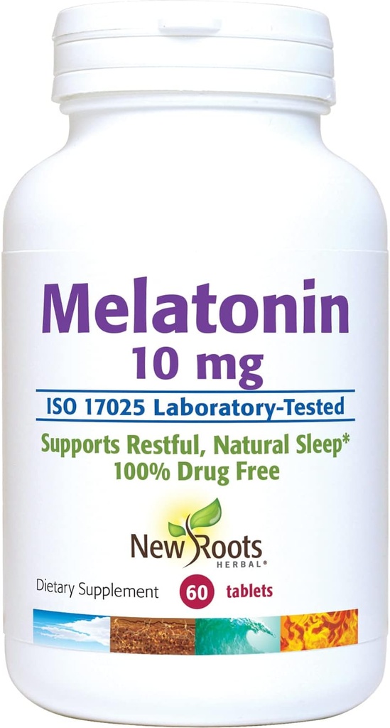 NUOVO ROOTS HERBAL Sleep Supplement | Pure Melatonin 10 mg (60 compresse - 3 mesi di fornitura), Non Habit Forming, Natural Sleep Aid, Non OGM