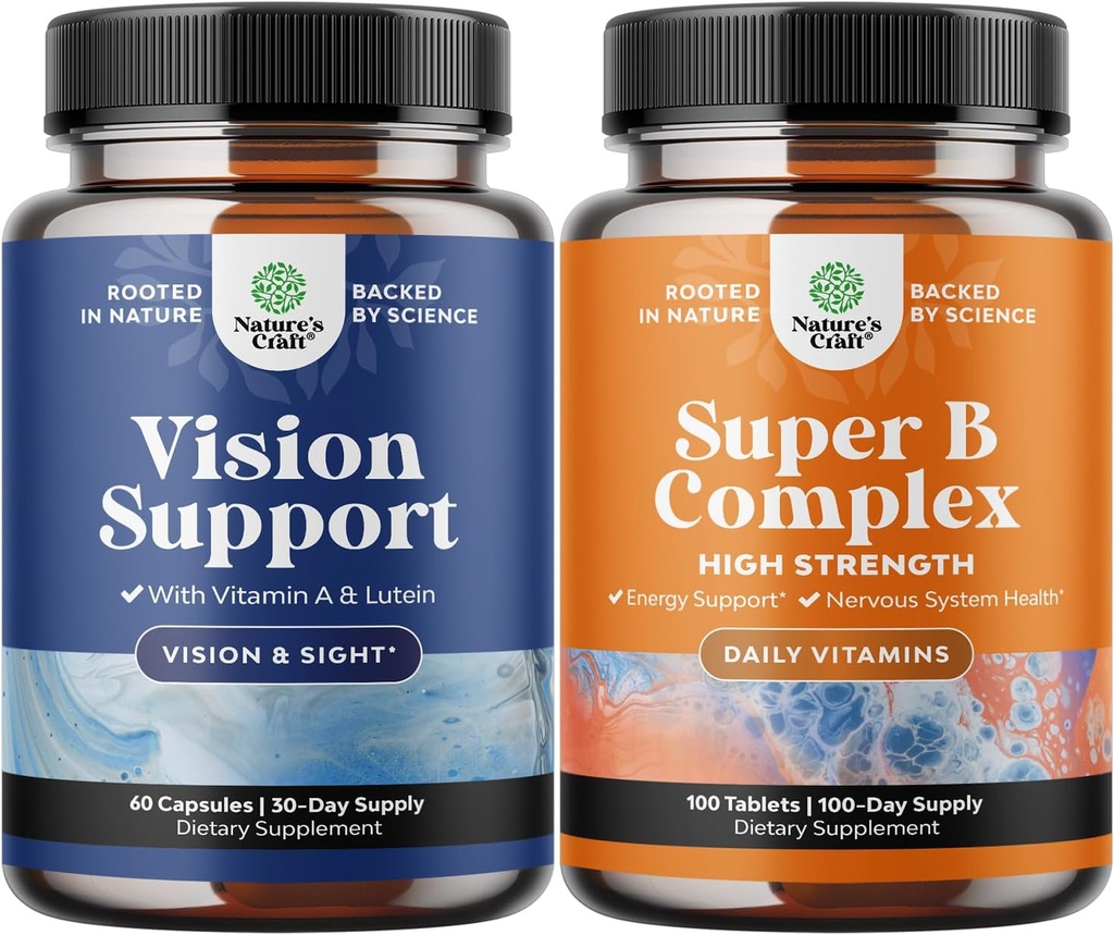 Ensemble complet de suppléments de santé oculaire pour les adultes pour la vision yeux secs Pression et protection de la lumière bleue et complexe de vitamine B multivitamine pour adultes pour le soutien immunitaire