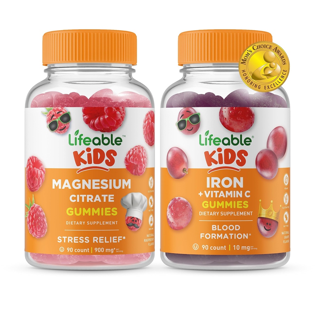 Bambini di Magnesio Lifeable + Ferro e Vitamina C Bambini, Gummies Bundle - Grande Degustazione, Integratore di Vitamina, Senza Glutine, GMO Libero, Gomma Chewable
