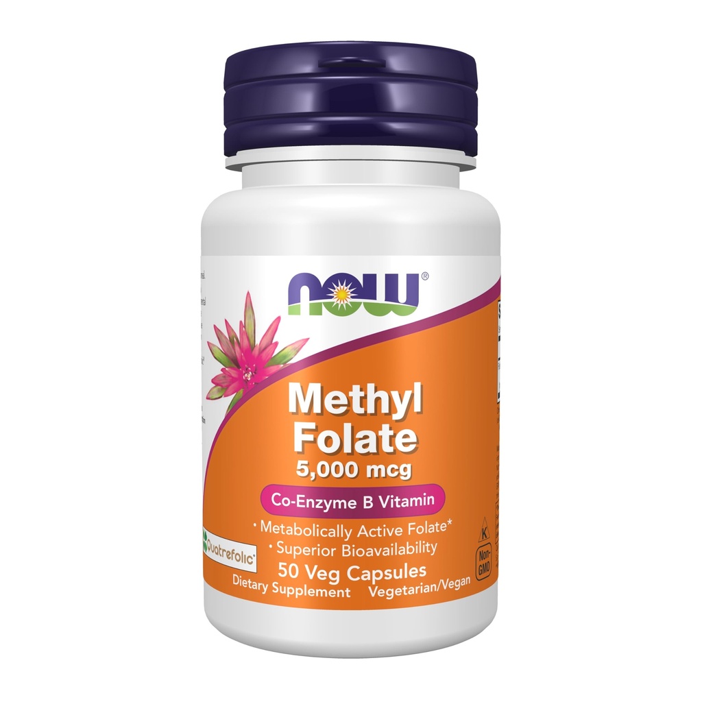 NOW Foods Supplements, Methylfolat 5000 mcg, überlegene Bioverfügbarkeit, 50 Veg Kapseln