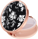 Rouidr Pill Box, 3 Compartment Medicine Pill Case, Small Metal Travel Medicine Box per Purse & Pocket, Oro Rosa, Fiore Nero