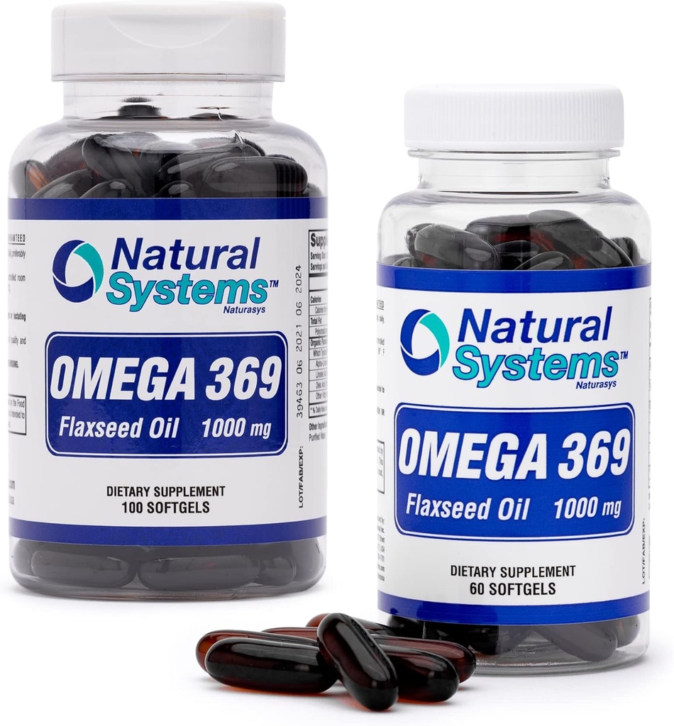 Omega 369 1000 mg 100 et 60 Softgels Bundle- Triple Omega 3-6-9 L'huile de graines de lin - L'huile de graines de lin Omega 3 6 9 Capsules avec les acides gras essentiels - Soutenir la santé cardiaque et circulatoire*