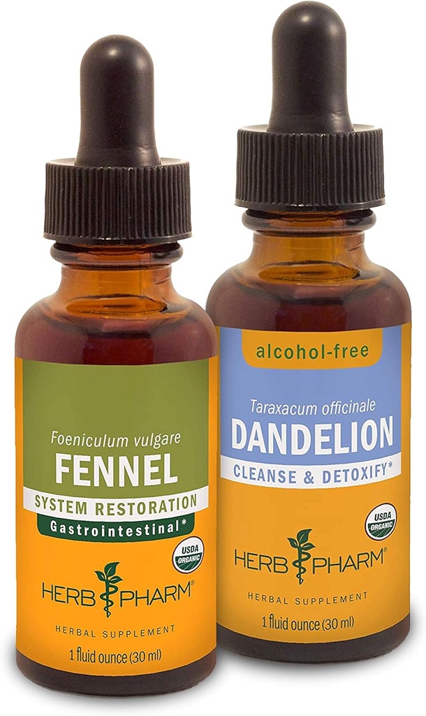 Herb Pharm Digestive Support & Detox Kit - Include estratto di liquido di finocchio biologico certificato, 1 Ounce & Alcohol-Free Dandelion Liquid Extract, 1 oncia