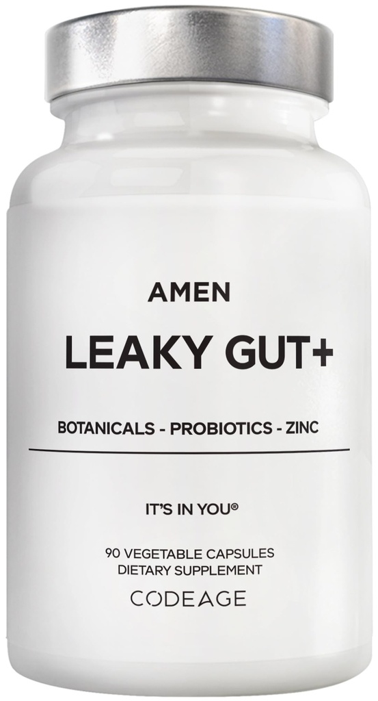 Amen Leaky Gut Supplement - Formula Avanzata con Biodisponibile L Glutamina, Zinco, Turco, DGL Radice di liquirizia - Marshmallow Root - Probiotici e Prebiotici Fermentati - Vegan, Non OGM - 90 Capsule