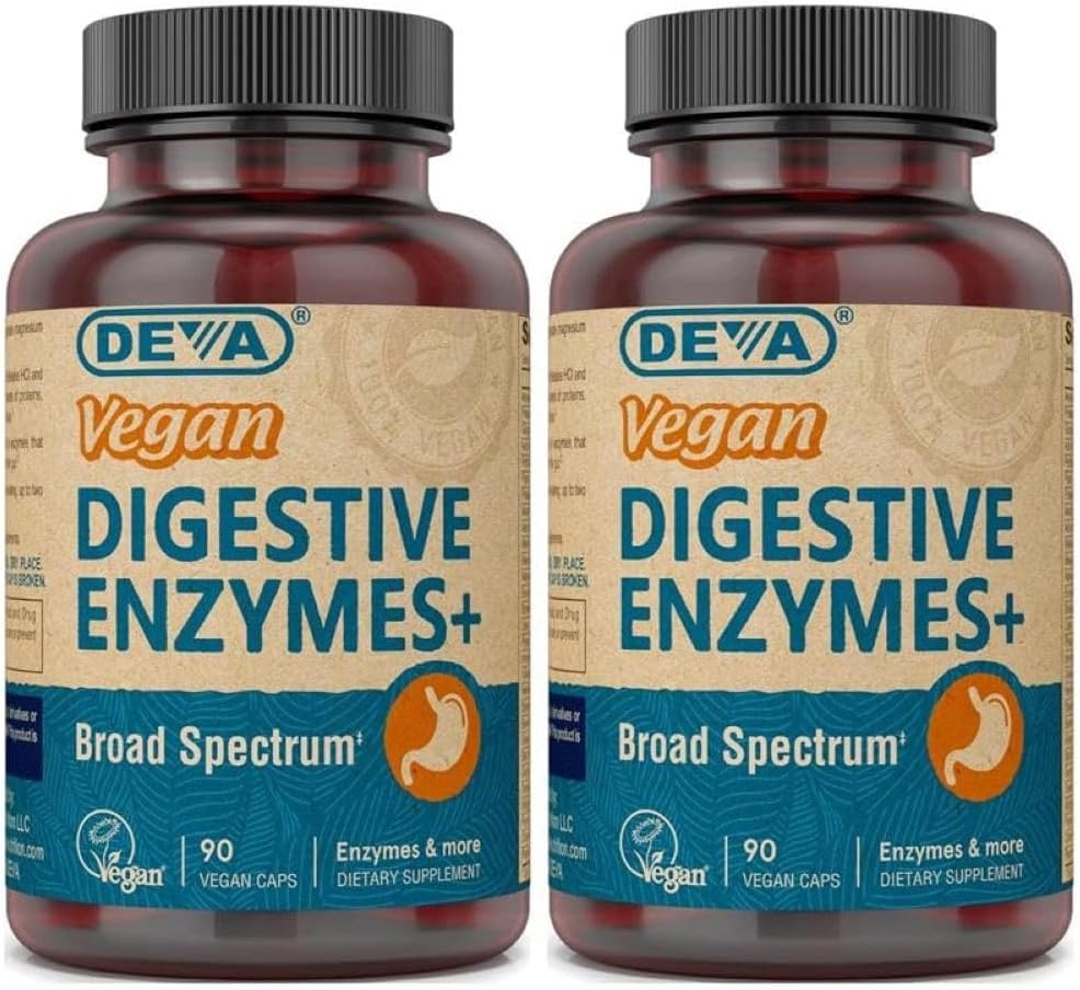 Deva Vegan Vitamine Verdauungsenzyme Plus - Eine einzigartige Mischung aus Enzymen & Kräuter - 90 Kapseln (Pack von 2) Paket Mai Vary