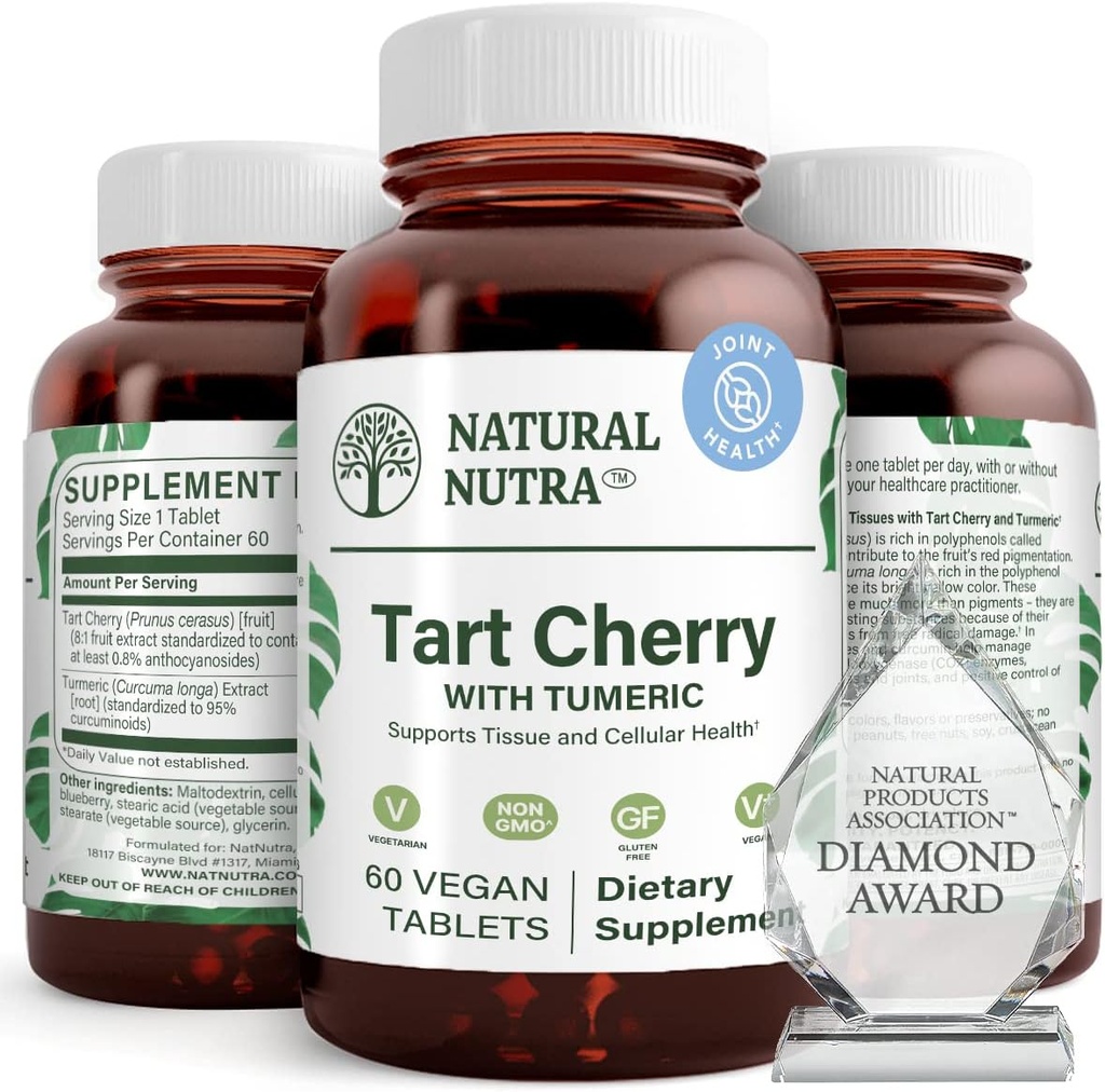 Estratto di ciliegia naturale di nocitra con curcumina curcuma, aiuta a ridurre il dolore muscolare, supporta il sistema immunitario, promuove la salute comune, migliora la qualità del sonno, vegano, vegetariano, senza glutine, 60 compresse