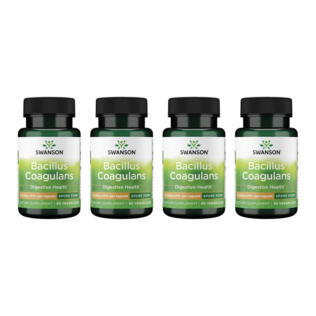 Swanson Bacillus Coagulans - Integratore Probiotico Naturale Supporta la Salute Digestiva w/ 6 miliardi di CFU - Maggio Supporto GI & Salute Gut complessiva - (60 capsule di verdure) 4 Pack