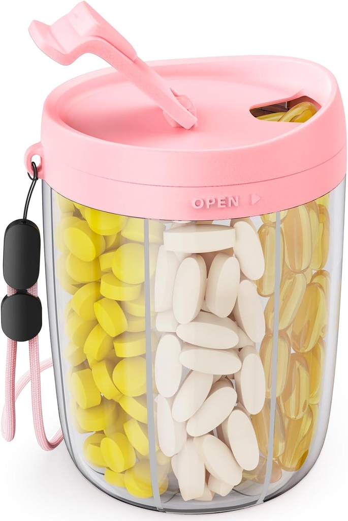 organisateur de grande bouteille de pilule ZIKEE avec anti-six et ouvertures larges conception, distributeur de pilules tient des vitamines mensuelles, organisateur de supplément voyage-friendly facile à remplir et récupérer avec une poignée, 20 étiquettes