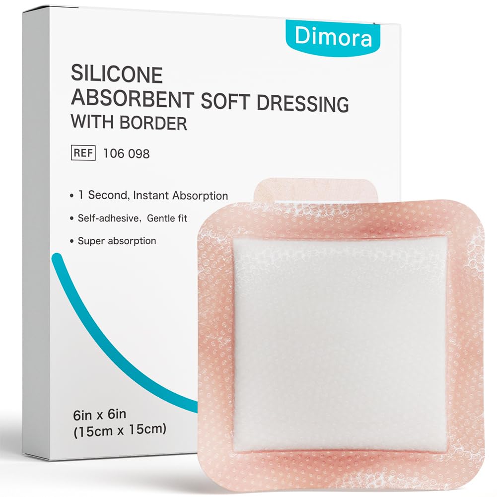 Dimora Silicone Super Absorbent Wound Dressings - Sanfte Adhesive Bandagen mit Ultrasorb Polymer, schwerer Exudate Wound Care Pads 6"X 6" 10 Packs