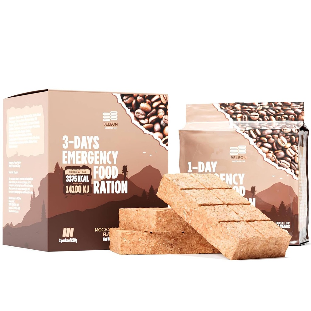 Alimentazione alimentare di emergenza 3 giorni 72 ore Caffè Mocha Biscuit Bars MRE Pasti militari 2024 Kit di sopravvivenza - 20 anni Shelf Life Camping Escursioni