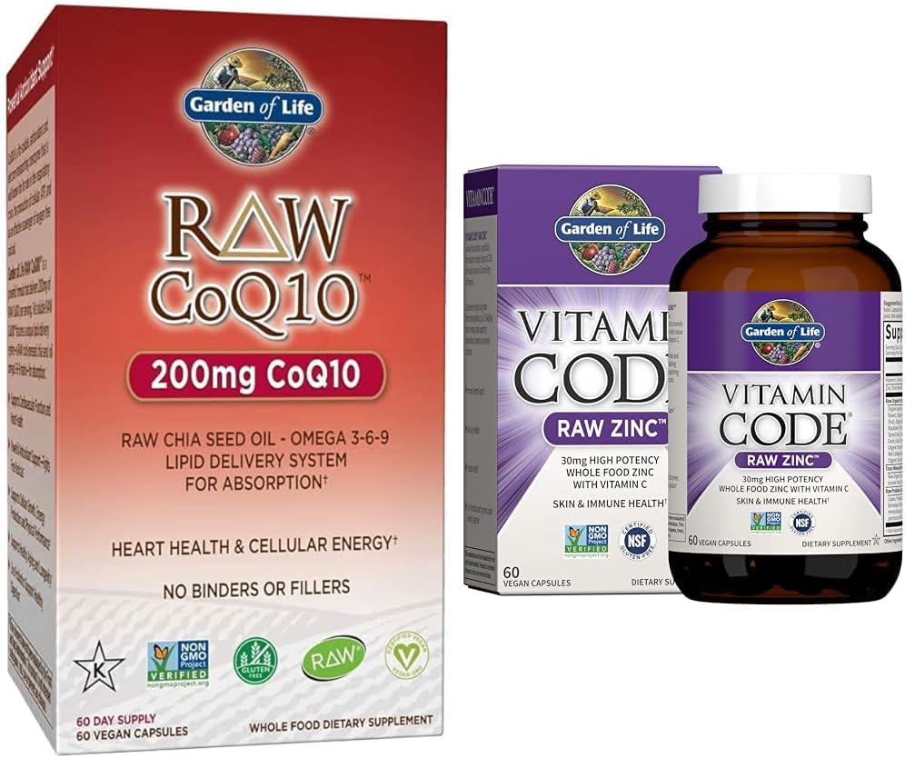 Giardino della vita Vegetariano Omega 3 6 9 Supplemento - Raw CoQ10 Chia Seed Oil Whole Food Nutrition & Zinc Supplements 30mg High Potency Raw Zinc and Vitamin C Multimineral Supplement