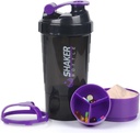 Protein Shaker Bottiglia, 16 oz Shake Cup per proteine in polvere con stoccaggio,Boriglia ad acqua,Non Slip 3 Layer Twist Off 3oz Tazze con Pill Vay Leak Proof Shake Bottiglie per miscele di proteine
