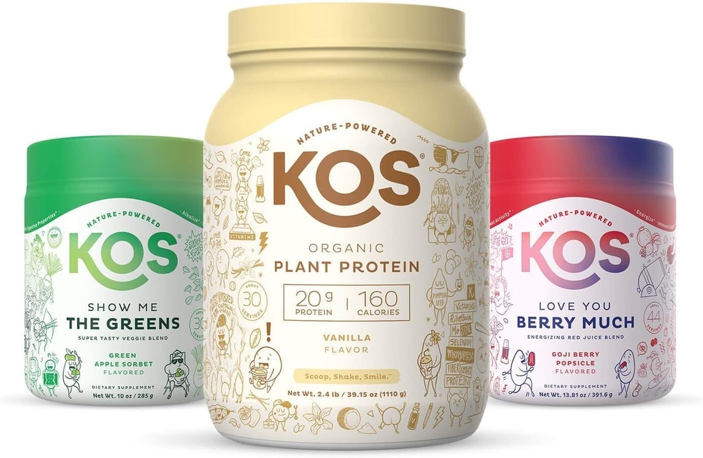 KOS PowerPlant Bundle (Organic Plant-Based Vanille Protein Powder + Organic Reds Blend + Organic Greens Blend)