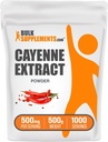 BulkSupplements.com Cayenne Poudre d'extrait de poivre - Supplément de capsaicin, Extrait de capsicum - 500mg d'extrait de Cayenne par portion, Supplément de Cayenne - Sans gluten (500 grammes - 1,1 lb)