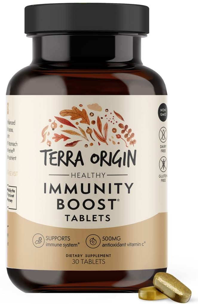 TERRA ORIGIN Immunity Support Supplement | Vitamin C, D3, Zink, Selen, Turmeric, Echinacea, Ginger & Andrographis mit BioPerine | Daily Immun Booster & Antioxidant Mischung | 30 Tabletten