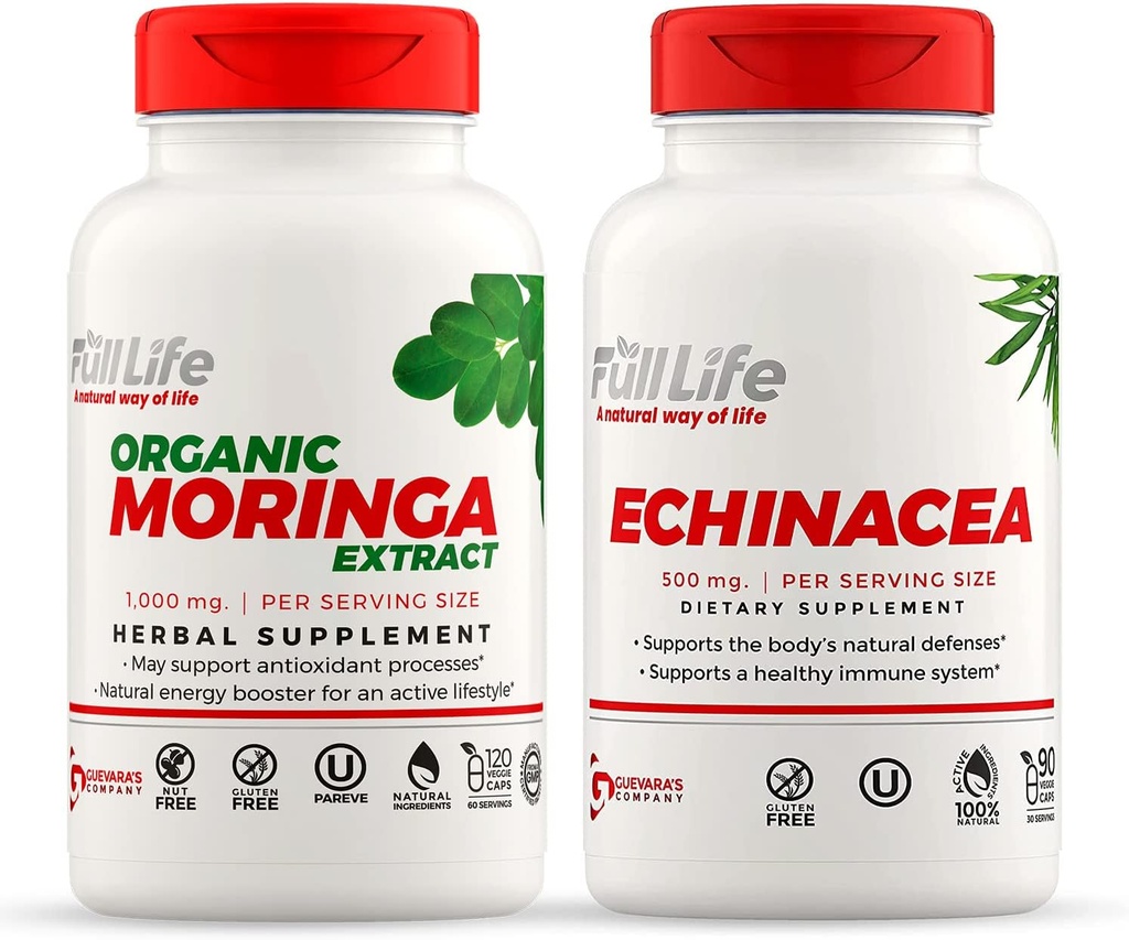Vollleben Moringa und Echinacea Kapseln - Kräuterergänzung - Moringa Pillen für Frauen und Männer - Natürliche Energie Booster - Kosher, Gluten-Free - Veggie Caps