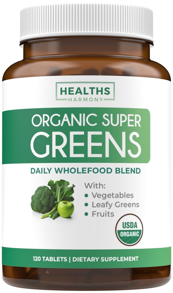 Supplément bio Super Greens de l'USDA - Supplément bio Greens Fruits et légumes pour adultes avec 28 Superfood Complex avec des racines de superfruits et plus - Vegan & Non-OGM (jusqu'à 2 mois d'approvisionnement)