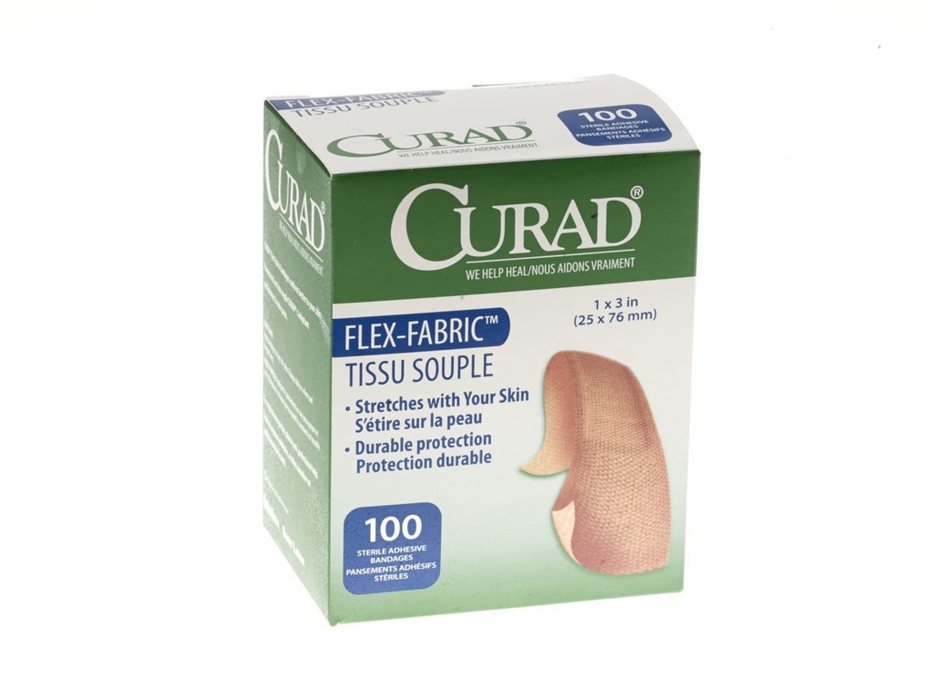 CURAD Flex-Fabric Adhesive Bandage, Larghezza 1", Lunghezza 3", Confezione da 100