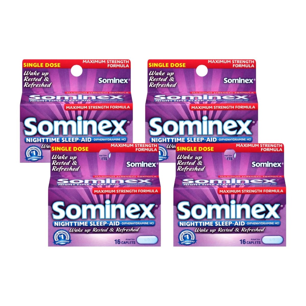 Sominex Nighttime Sleep-Aid Caplets, Maximale Stärke, 16-Count Boxen (Pack von 4)