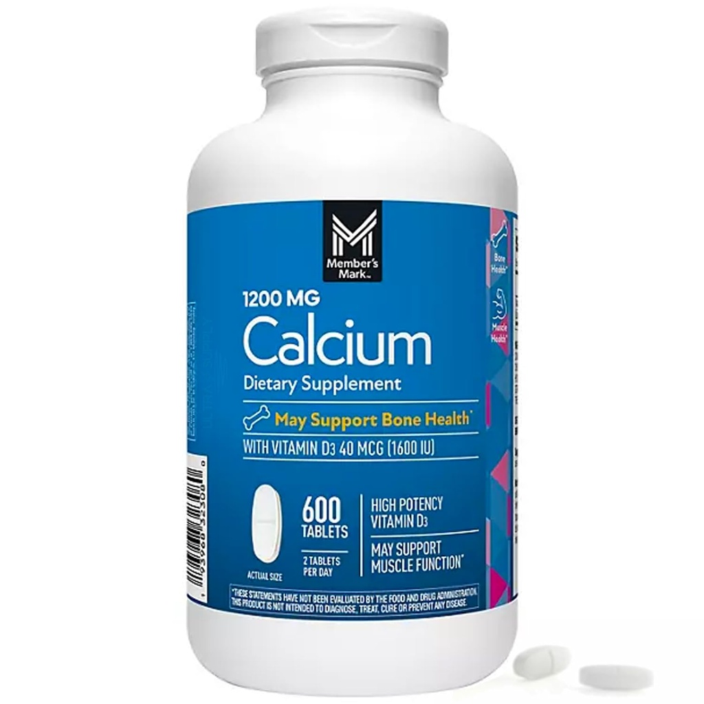 I membri Mark Calcium con Vitamina D3 Compresse, 600 ct. - Supporta la salute del muscolo Bone & - Calcium ad alta potenza 1200 mg & vitamina D3 40 mcg