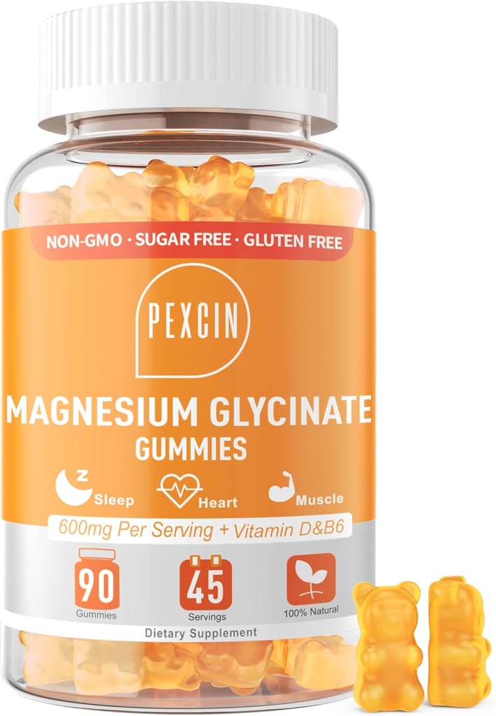 Magnesio Glycinate Gummies per Adulti & Bambini, 1000mg Alto assorbimento Magnesio Complesso Supplemento, Zucchero Libero con Potassio,Vitamina D&B6 per Calma, Better Sleep - 90 conteggi Arancione