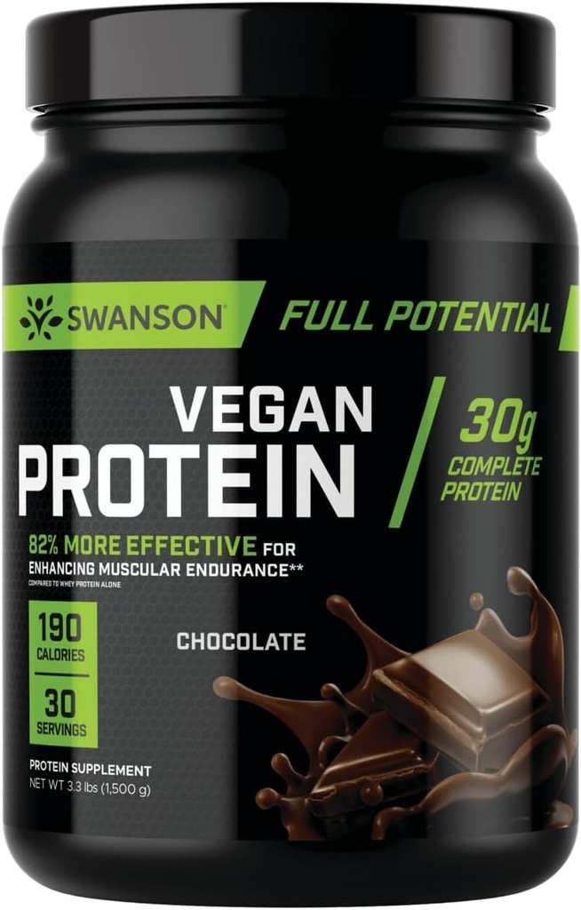 Swanson Protéine végétalienne à potentiel complet - Chocolat, poudre de protéines végétaliennes entières pour la construction et la récupération des muscles - 30 g