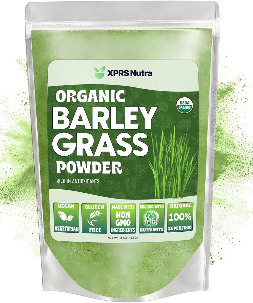 XPRS Nutra Bio Gerste Gras Pulver - 16 Unze Premium Gerste Pulver Reich an Antioxidantien, Aminosäuren und Protein - Gerste Green Superfood für Immunität