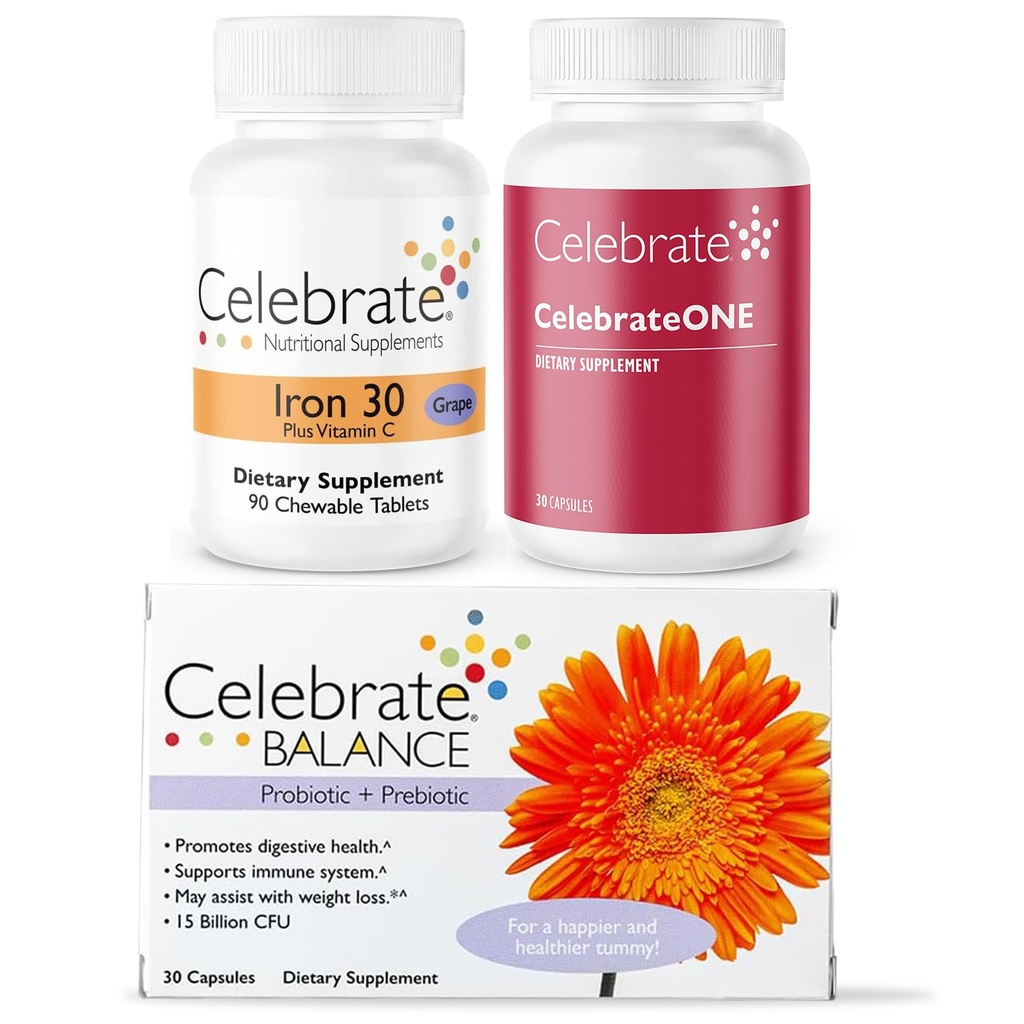 Celebrate Vitamine Bariatric Bundle – CelebrateONE Multivitamin, Eisen mit Vitamin C Chewables, und Balance Probiotic + Prebiotic – Essential Nutrition & Digestive Unterstützung für WLS Recovery
