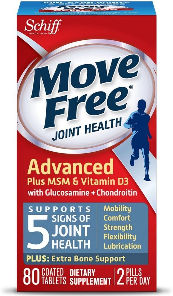 Move Free Advanced Plus MSM und Vitamin D3, 80 Tabletten - Joint Health Supplement mit Glucosamin und Chondroitin (Pack von 2)