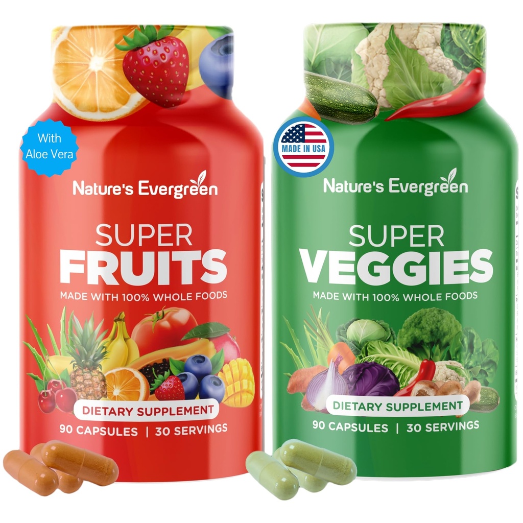 Obst- und Gemüseergänzung - Naturfrüchte und Gemüseergänzungen - Vegan, Nicht-GVO, Sojafrei, Superfood-Vitamine & Mineralien Ernährungsbilanz - (insgesamt 180 Kapseln - Packung 2) Made in USA