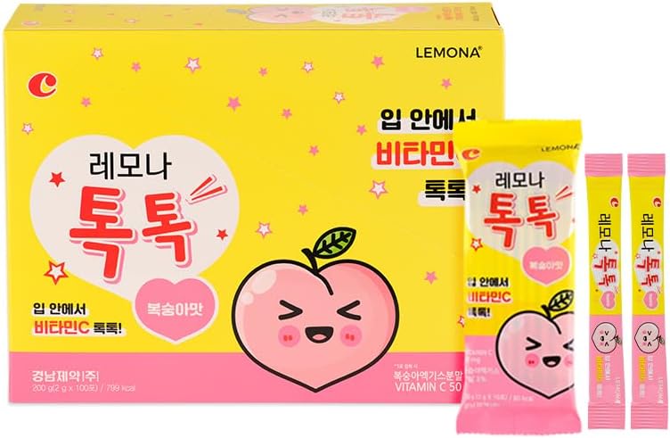 LEMONA TOKTOK, Bambini Vitamina C 50mg, Aroma di pesca, Facile da prendere per la salute generale & energia quotidiana - 100 Stick Packs(2g)