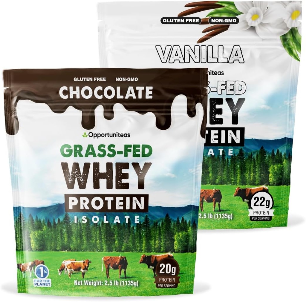 Polvere dell'isolato di proteine del siero di Vanilla Choco dell'erba di Opportuniteas - 20g polvere proteica senza dolcificanti artificiali, mucche senza ormoni, non OGM - 5lb